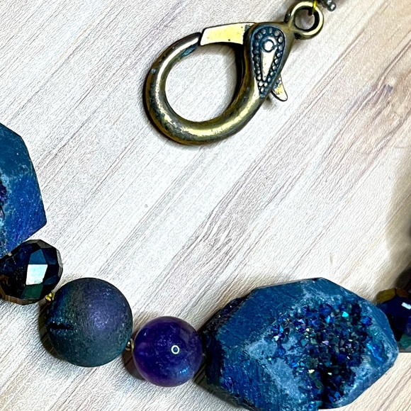 Aura Rainbow Druzy Beaded Necklace & Earring Set, Vintage - Picture 6 of 11